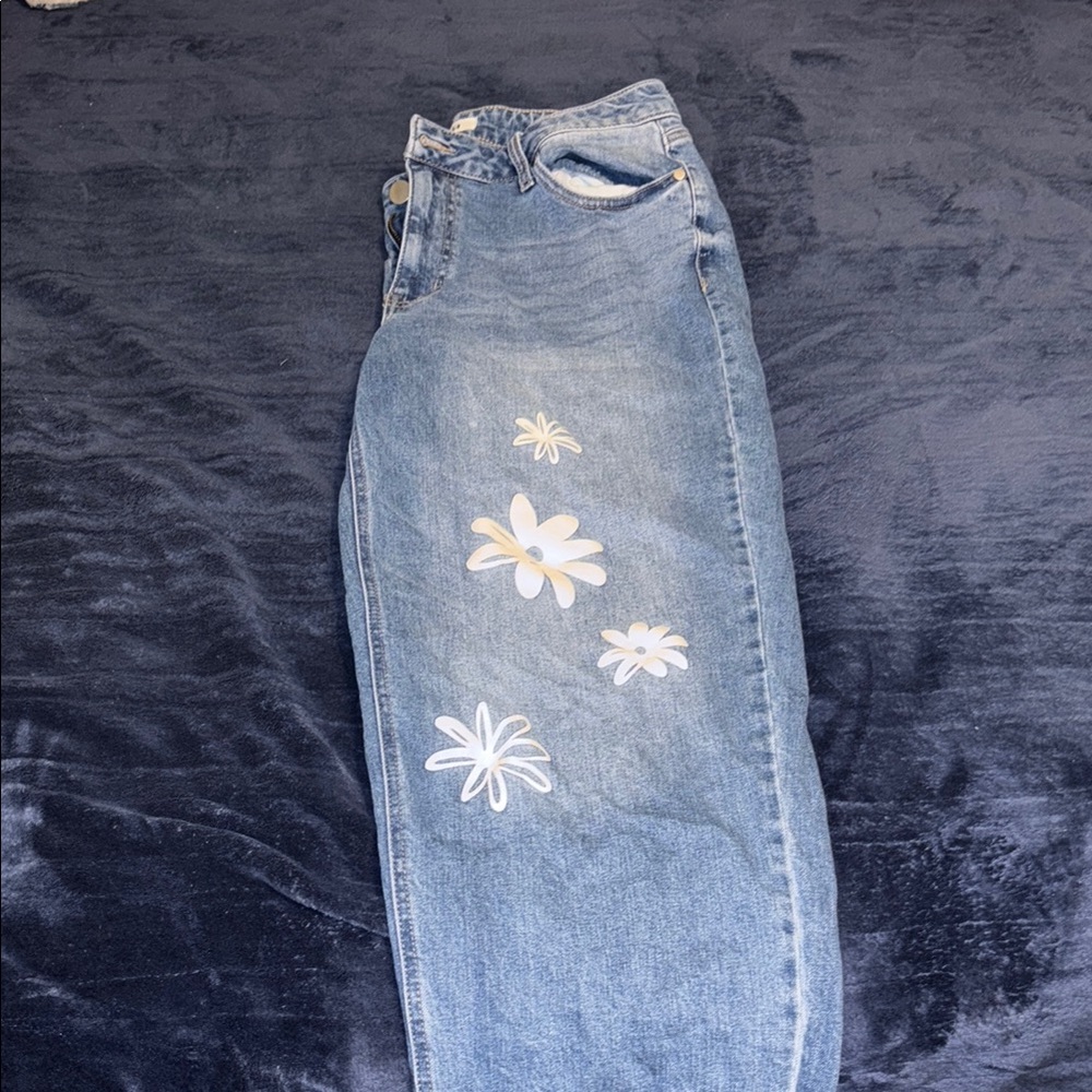 Blue Denim Jeans with Floral Design